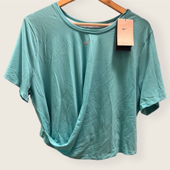 Nike Dri-FIT One Luxe Women's Twist Cropped Short-Sleeve Top Washed Teal 1X NEW - Picture 6 of 7